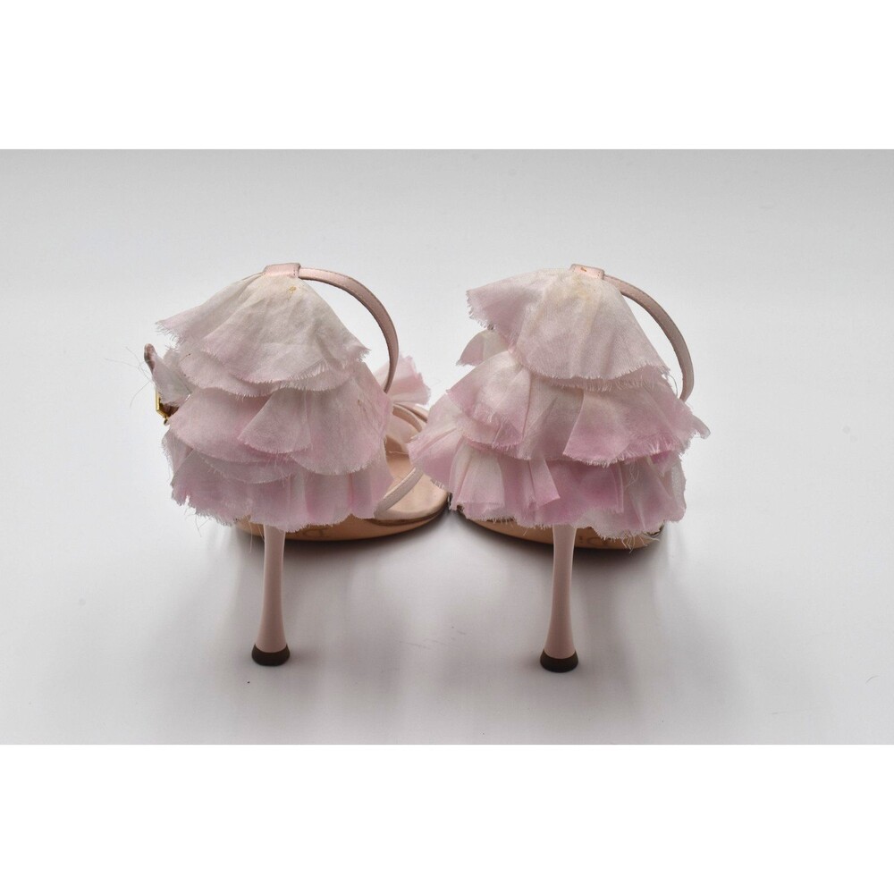 Vintage Dior John Galliano Pink Satin Chiffon Ruffle Sandal Heels 38.5 Y2K - Picture 4 of 16